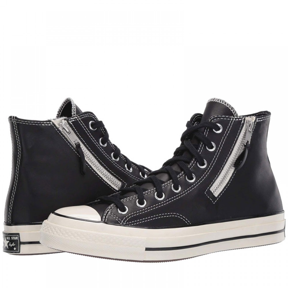 black leather converse with zip