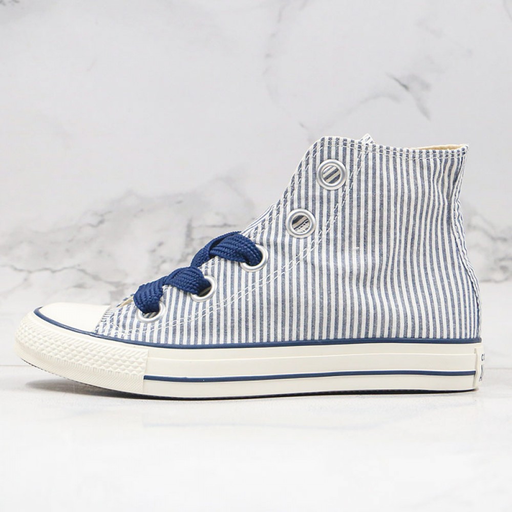 blue and white striped converse