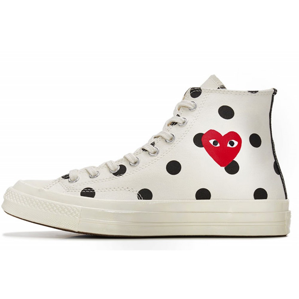 white chucks with red heart