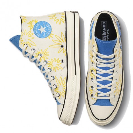 Converse Chuck 70 Sunny Floral Egret University Blue Amarillo Canvas High Top Sneaker