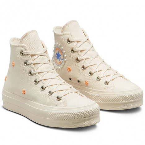 Converse Chuck Taylor Lift High Ivory Peach Embroidered Flower