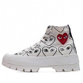 Converse Play Comme Des Garcons Womens Chuck Taylor All Star Lugged Hi Top White Sneakers