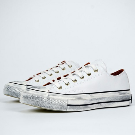 White Converse Vintage Chuck 70s Low Leather transparent sole shoes