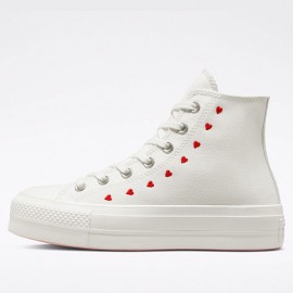Womens Chuck Taylor All Star Lift Platform Embroidered Hearts High Top White