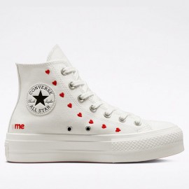 Womens Chuck Taylor All Star Lift Platform Embroidered Hearts High Top White